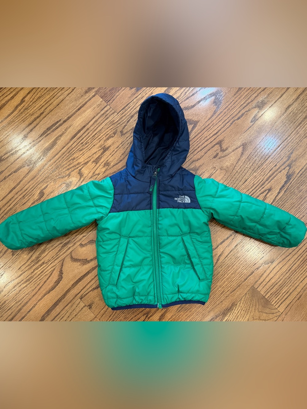 The North Face Colorblock Hooded Puffer Jacket — Teal & Navy